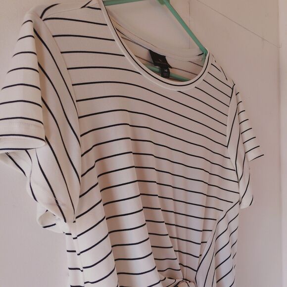 WORTHINGTON Women's Blouse Short Sleeve Striped Print Round Neck Stretch XS Knot - Picture 3 of 5